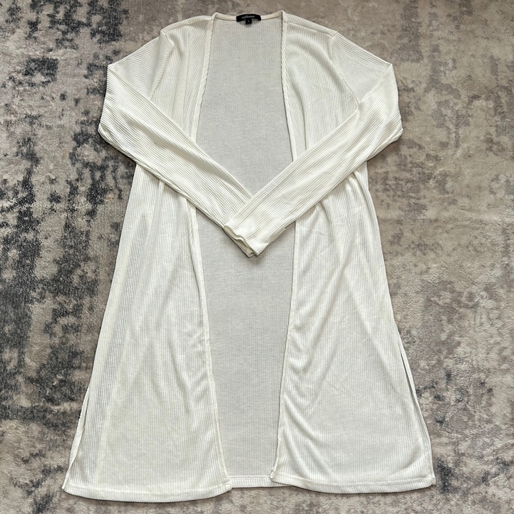 Long Cream Cardigan with Side Slits